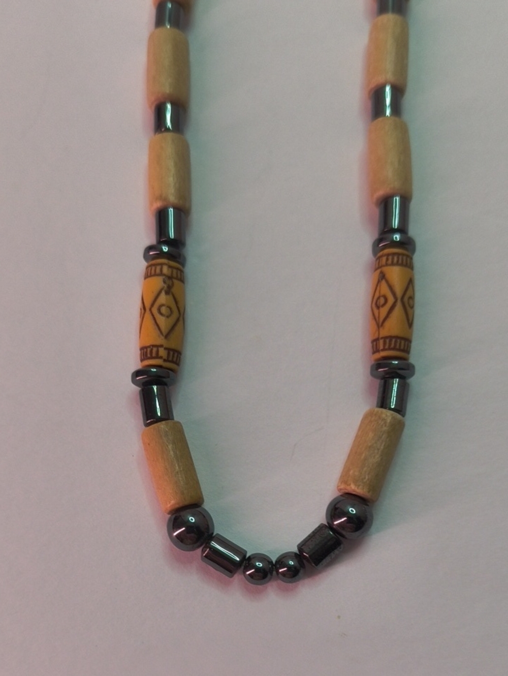Handcrafted Wooden Bead Necklace in Natural Brown W Barrel Clasp